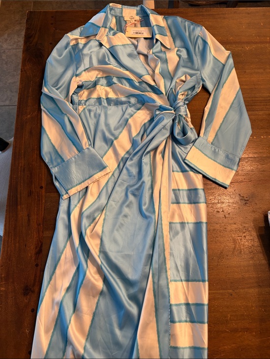 entro Dresses & Skirts - entro Light Blue & White Striped Midi Wrap Dress